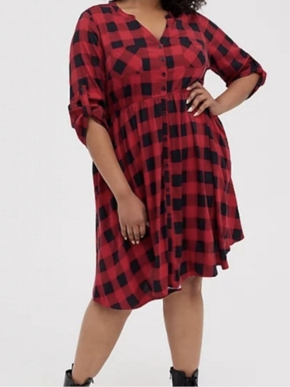 torrid Red and Black Plaid Button-Front Midi Dress